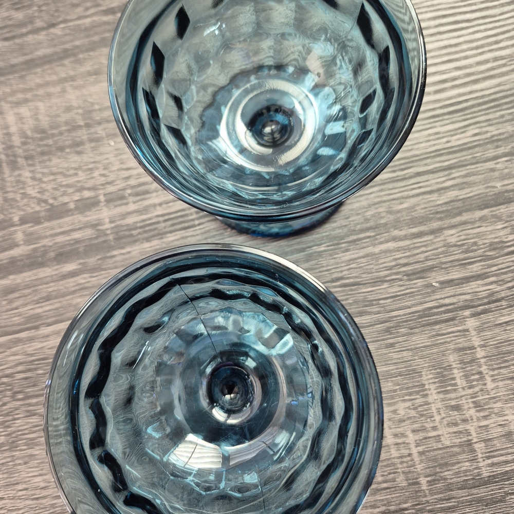 Set of 2 Blue Glass Sherbert Fruit Dishes. Footed Set 2 - Picture 4 of 6